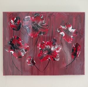 Acyrlic Pour 14×11 Abstract Poppy Flowers